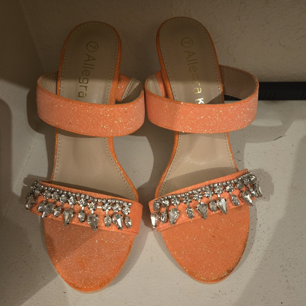 Allegra K Glitter Rhinestone Stiletto heel slip on Open Toe sandals Orange 7 - Picture 12 of 12